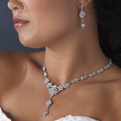 Bridal Wedding Necklace Earring Set NE 902 Silver AB