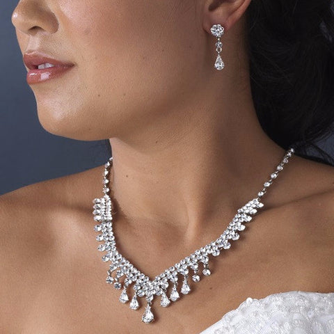 Dazzling Crystal Bridal Wedding Necklace Earring Set NE 907 Gold Clear