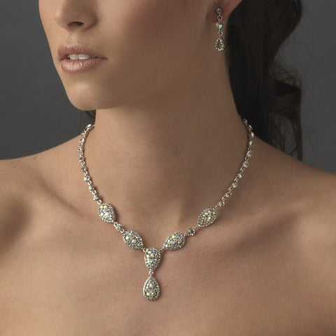 Bridal Wedding Necklace Earring Set 908 Silver AB