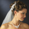 Silver Clear Rhinestone Floral Leaf Bridal Wedding Hair Clip with Swarovski Crystal Beads