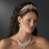 Gorgeous Silver Clear Crystal & Ivory Freshwater Pearl Jewelry & Bridal Wedding Tiara Set 9783