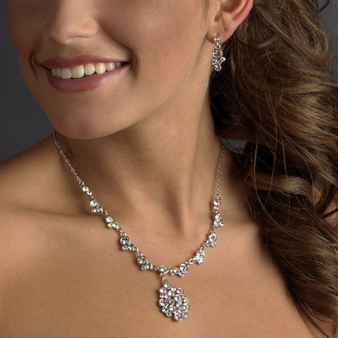 * Modern Silver Clear & AB Austrian Crystal Bridal Wedding Necklace & Earring Set 996