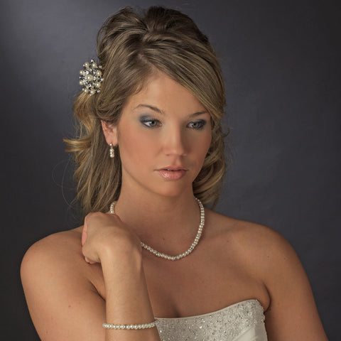 * Pearl & Crystal Bridal Wedding Jewelry Set & Bracelet Set White or Ivory 218