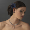 Elegant Floral Rhinestone Bridal Wedding Necklace & Earring Bridal Wedding Jewelry Set with Navy Accents N 5063 & E 5397