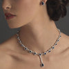 Elegant Floral Rhinestone Bridal Wedding Necklace & Earring Bridal Wedding Jewelry Set with Navy Accents N 5063 & E 5397