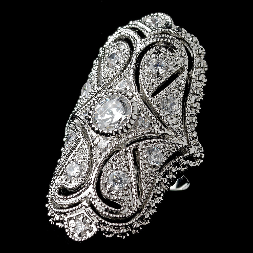 Rhodium Clear CZ Art Deco Bridal Wedding Ring 5314