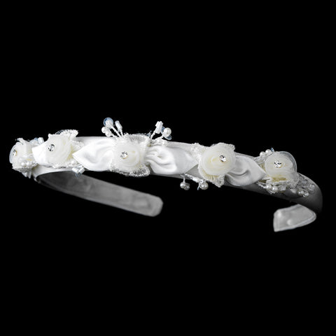 Silver and White or Ivory Pearl Child's Bridal Wedding Headband HPC 186