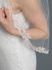 Ivory Rum Accented Single Layer Fingertip Length Floral Lace Embroidery Edge Bridal Wedding Veil with Rhinestones 1143
