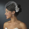 Silver Ivory Feather Ribbon Bridal Wedding Hair Clip 8249