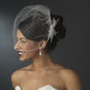 * Elegant White Feather Bridal Wedding Hair Clip Adorn in Pearls Crystals & Rhinestones - Bridal Wedding Hair Clip 8402