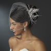 White Feather Fascinator Bridal Wedding Hair Pin with Rhinestone Cut Cluster Accent Pin 112