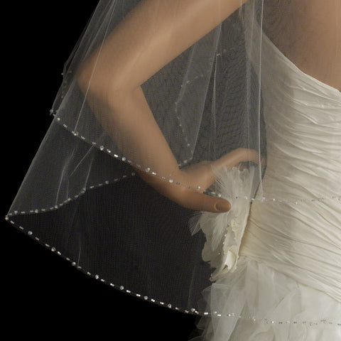 Two Tier Bridal Wedding Veil in Elbow Length with Dainty Beaded Faux Pearl Edges 121