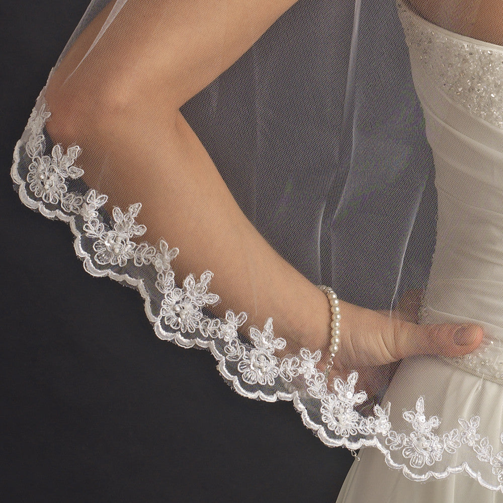 1T Layer Fingertip Length Wedding Veil with Satin Trim Edge