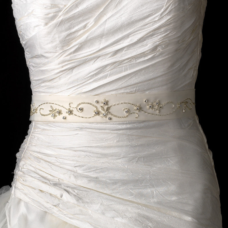 Beaded & Rhinestone Accented Bridal Wedding Sash Belt 2