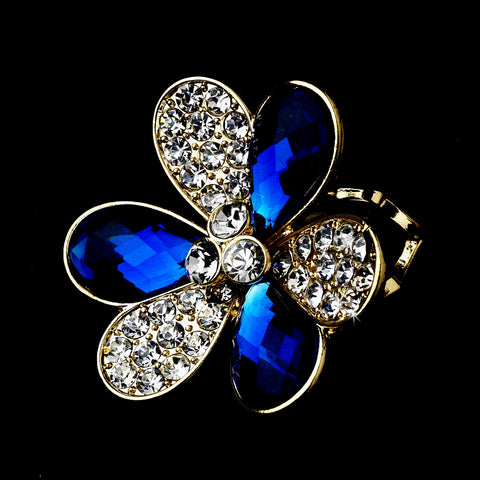 Lovely Gold Royal Blue Flower Bridal Wedding Ring 1001