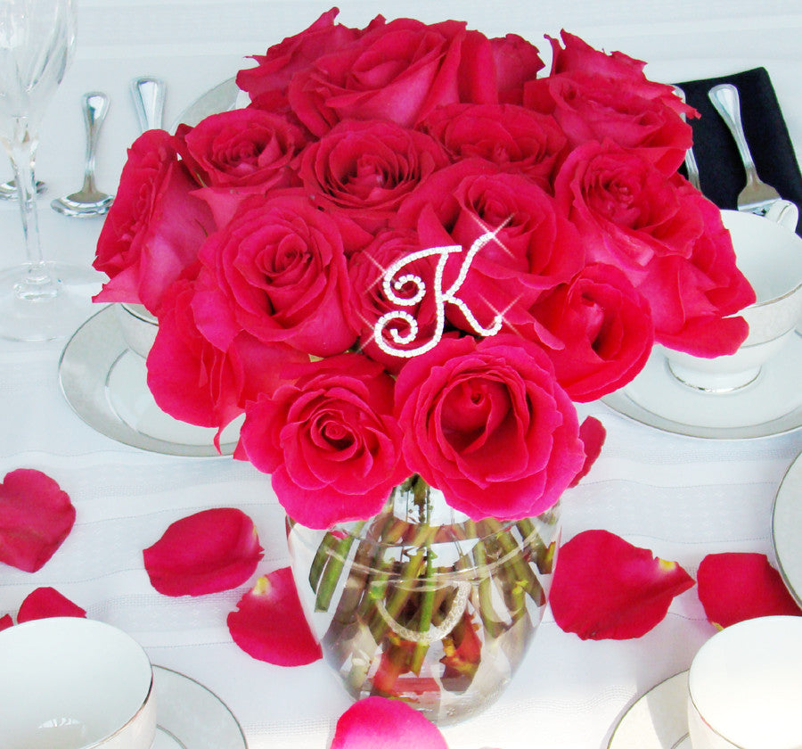 Mini Rhinestone Monogram Cake & Bridal Wedding Bouquet Letter A-Z