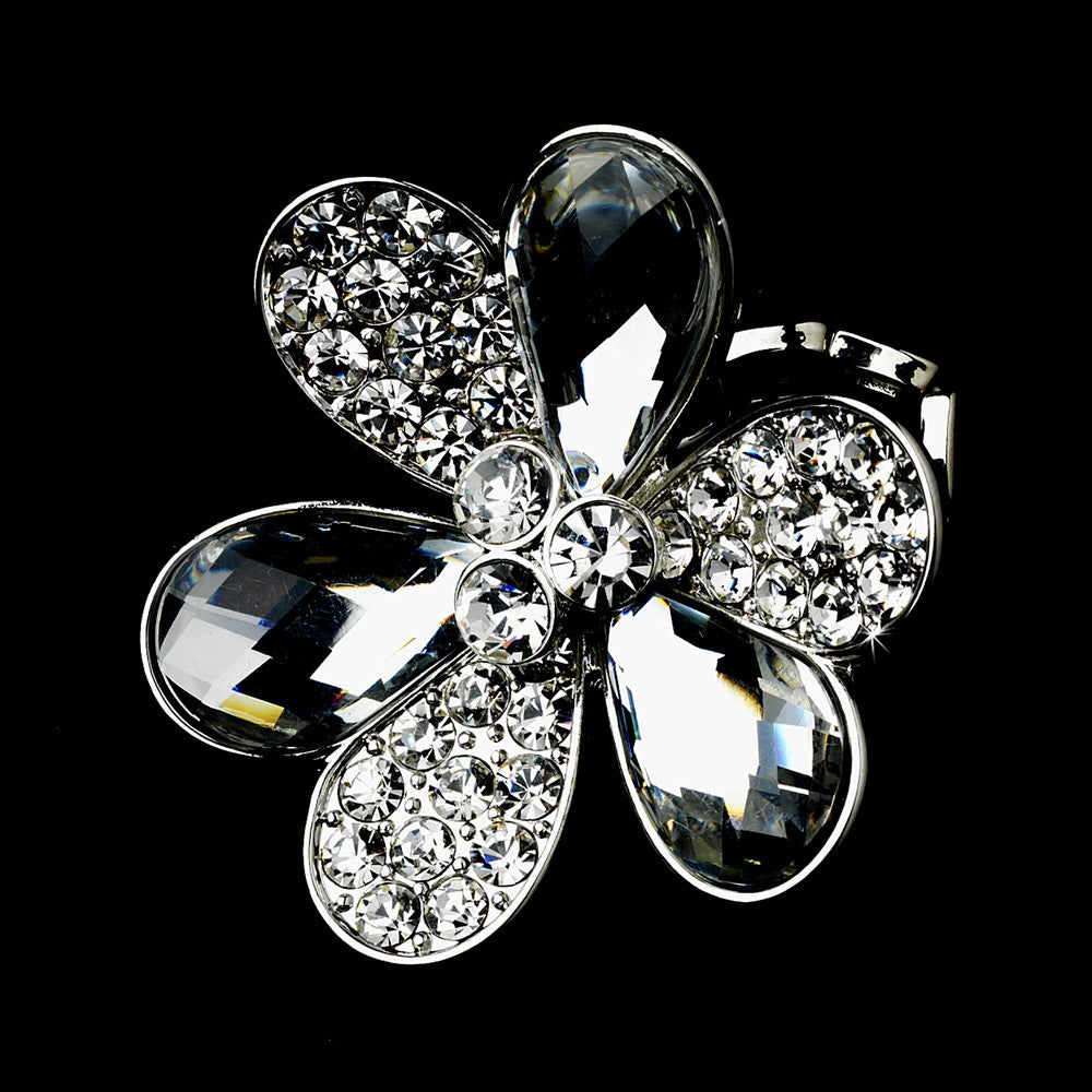 Lovely Silver Clear flower Bridal Wedding Ring 1001