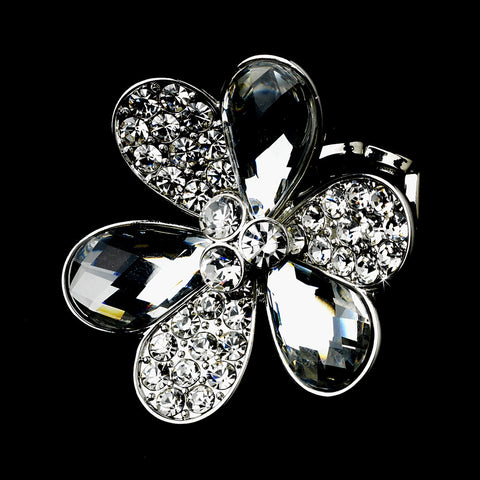 Lovely Silver Clear flower Bridal Wedding Ring 1001
