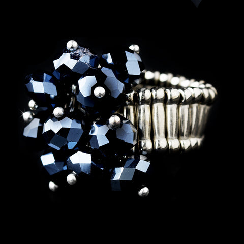 Silver Stretch Bridal Wedding Ring with Montana Blue AB Crystals 473