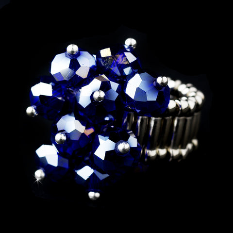Silver Stretch Bridal Wedding Ring with Sapphire Aurora Borealis Crystals 473