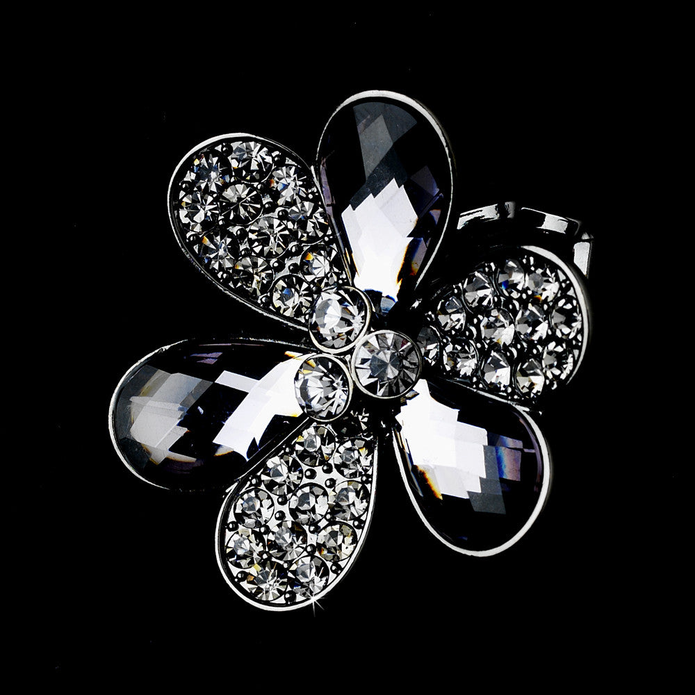 Lovely Smoked Black Flower Bridal Wedding Ring 1001