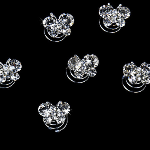 12 Precious Silver Clear Crystal Butterfly Bridal Wedding Twist Ins 0120