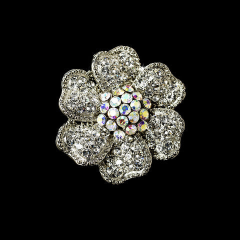 Captivating Silver Clear & AB Rhinestone Flower Stretch Bridal Wedding Ring 21