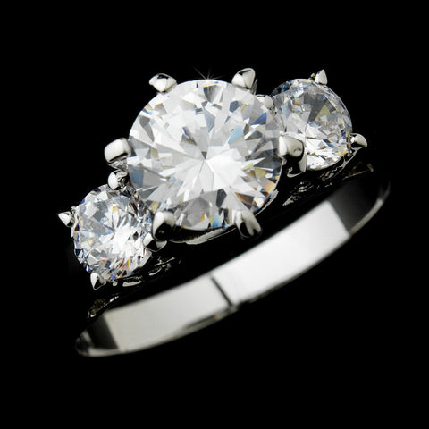 Past Present Future Rhodium Silver Clear Round CZ Bridal Wedding Ring 3765