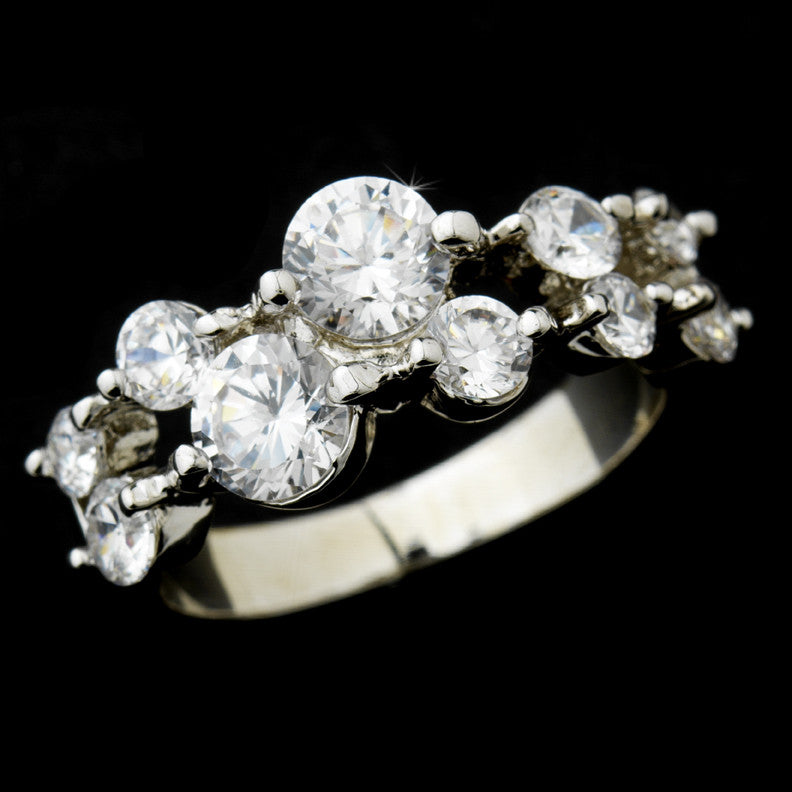 Radiant Silver Clear Round CZ Bridal Wedding Ring 9046