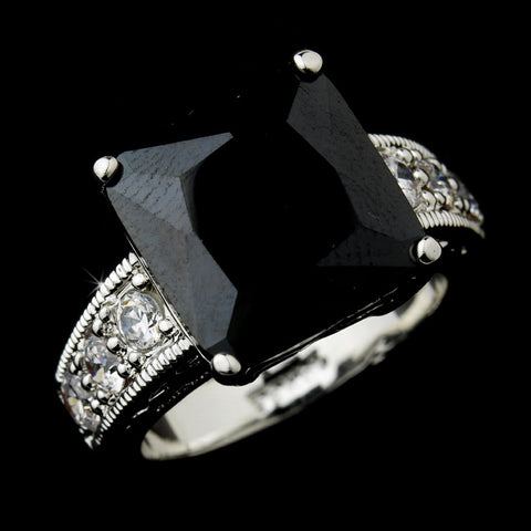 Striking Silver Black Princess Cut CZ Bridal Wedding Ring 2080