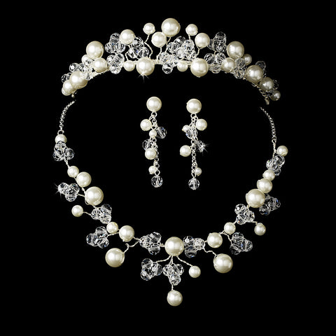Pearl & Swarovski Crystal Bridal Wedding Jewelry Set & Tiara Set 8135