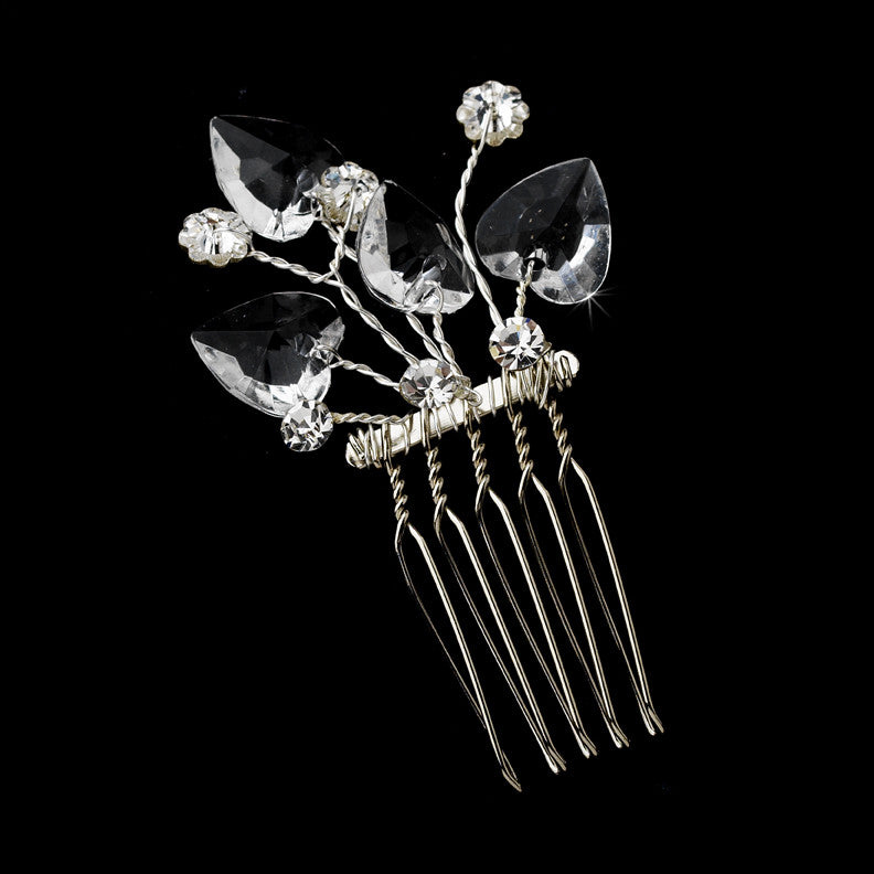 * Precious Silver Clear Heart & Flower Crystal Bridal Wedding Hair Pin 111