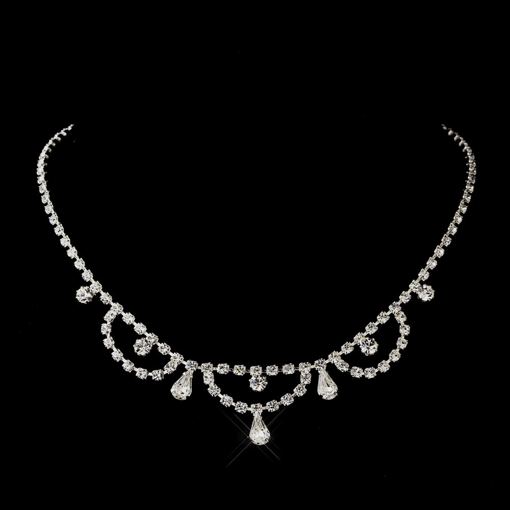 Silver Clear Teardrop Rhinestone Bridal Wedding Necklace 7011-3