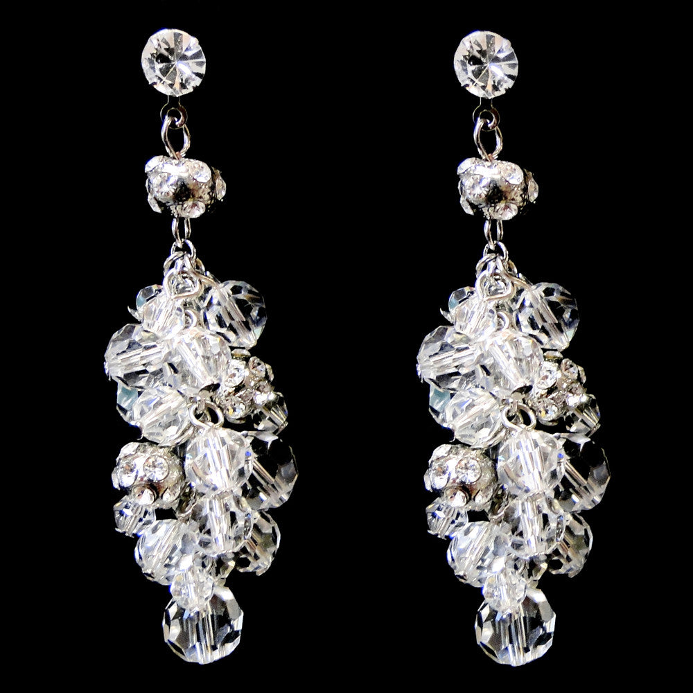 Antique Rhodium Silver Clear Swarovski Crystal Bead Bridal Wedding Earrings 9866