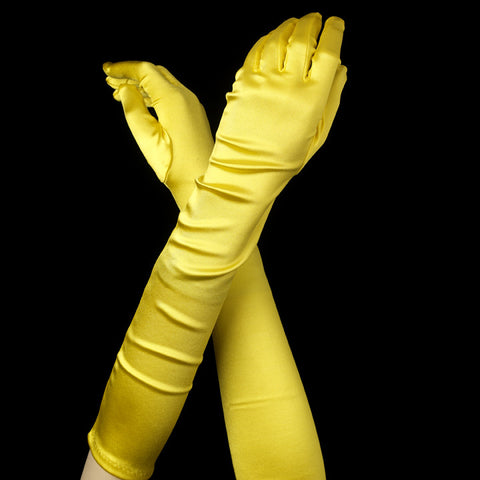 Yellow Elbow Formal Bridal Wedding Satin Gloves