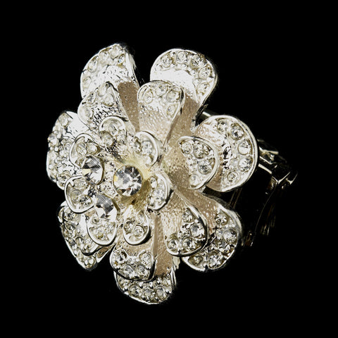 Silver Clear Crystal Flower Bridal Wedding Ring 9238