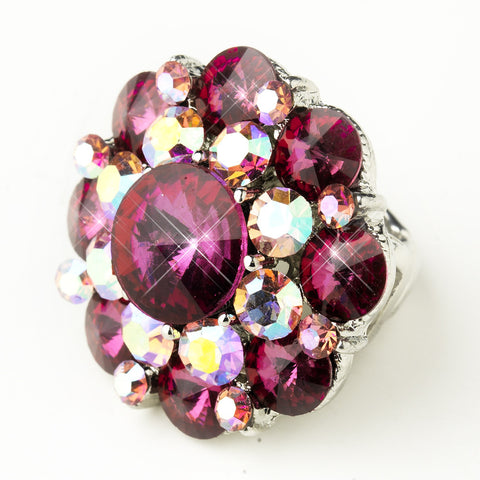 Silver Fuchsia Pink & AB Crystal Flower Bridal Wedding Ring 9