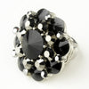 Silver Smoked & Black Crystal Flower Bridal Wedding Ring 9