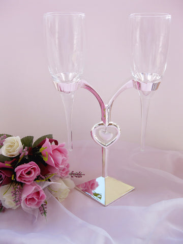 Elegant Crystal Heart Stand Wedding Toasting Flutes FL 227