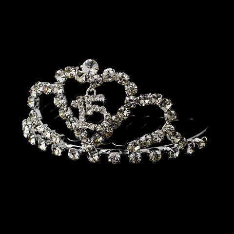 * Miniature Sweet 15 Rhinestone Covered Bridal Wedding Tiara Hair Comb (Silver or Gold) 713