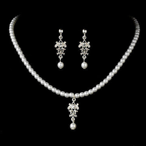 Childrens Bridal Wedding Necklace Set NE C 8555 Silver White