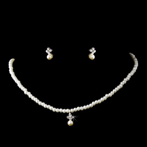 Children's Silver Bridal Wedding Necklace Earring Set C 4814
