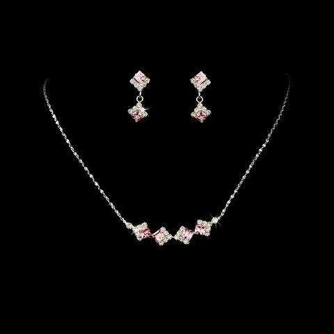 * Bridal Wedding Necklace Earring Set 327 Fuchsia or Pink