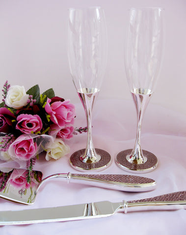 Pink Glitter Glamour Wedding Toasting Flutes FL 83633