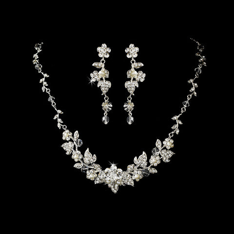 Swarovski Crystal & Pearl Floral Bridal Wedding Jewelry Set NE 1320